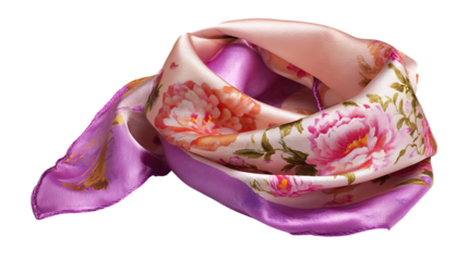 Vibrant pink floral scarf with orange flowers isolated on transparent background