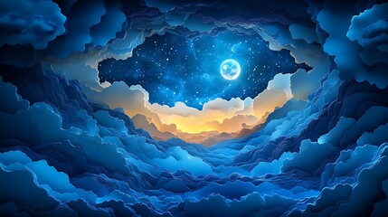 Mystical cloud landscape night sky