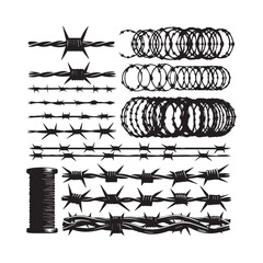Collection of various barbed wire illustrations and symbols