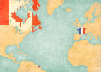 Map of North Atlantic Ocean - Canada and France © Tindo