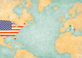 Map of North Atlantic Ocean - USA and Italy