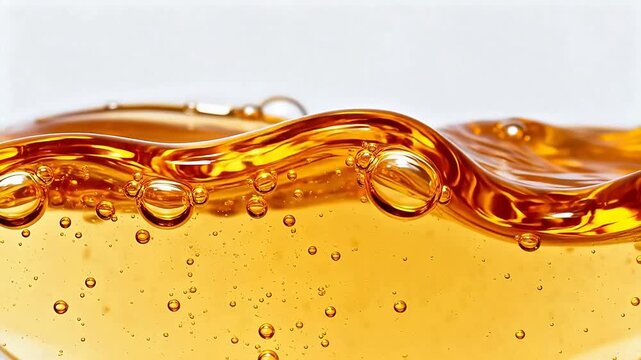 Golden liquid with bubbles and waves