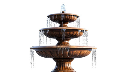 Obraz premium A three-tiered wooden fountain with cascading water, set against a black background
