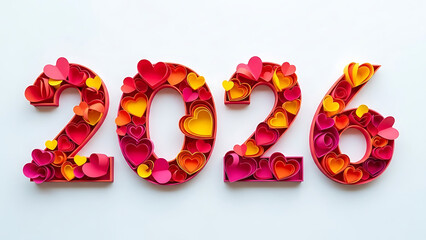 Vibrant 2026 hearts decoration for Valentine's Day or New Year celebration