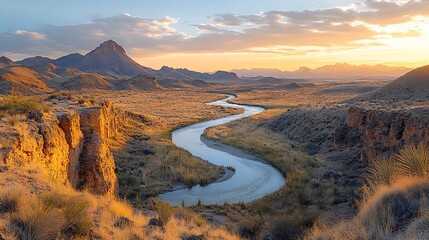 Desert river sunset landscape