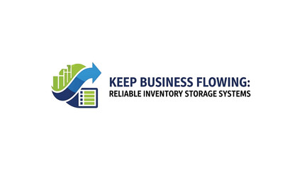 A marketing image with a logo showing flow and data with text, over white, promoting business operations. Focuses on organization, efficiency, and system reliability