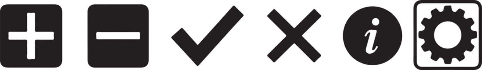 Set of basic interface symbols and buttons for user interaction and settings