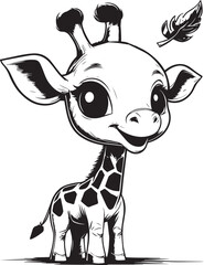 A cute cartoon illustration of a black and white dairy cow calf standing in a farm field, featuring a fun vector art design for agriculture and nature themes