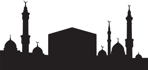silhouette of kaaba skyline on isolated background