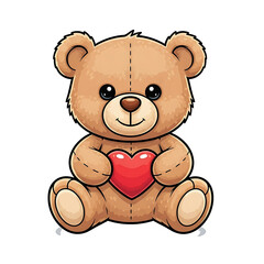 Fototapeta premium Cute cartoon teddy bear holding a red heart.