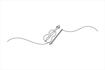 Minimalist one-line art of a violin with a bow and flowing wave, perfect for classical music logos, concert posters, and elegant graphic design.