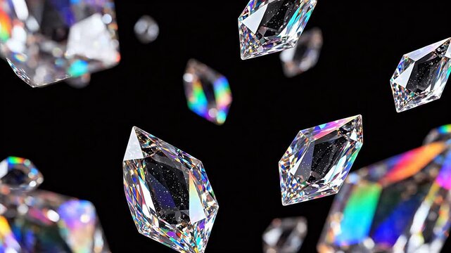 Sparkling gemstones against black background