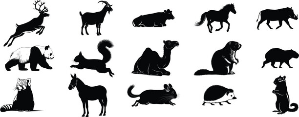Collection of diverse animal silhouettes on white background