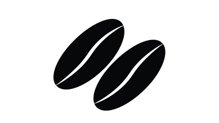 A simple black and white depiction of two coffee beans arranged in a slightly overlapping stylized and modern design