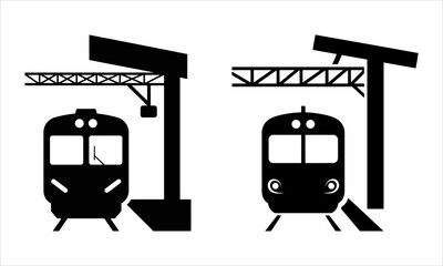 Minimalist Railway Station Platform Icon Set, Modern Train Front Silhouette, Transit Graphics