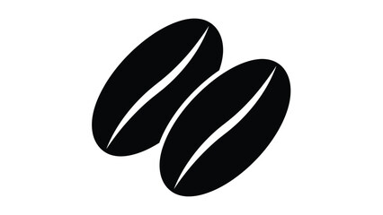 A minimalist illustration features two dark elongated coffee beans positioned closely together on a clean white background