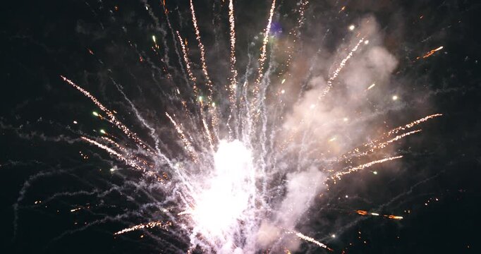 Fireworks on night sky. New year's eve fireworks celebration. Chinese new year or Independence day