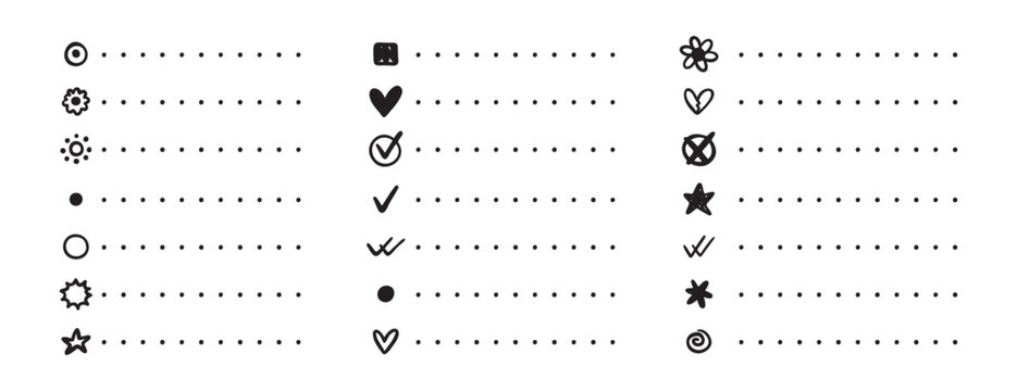 Notebook point checklist set. various bullet point planner vector hand drawn doodle task for work and study planner.