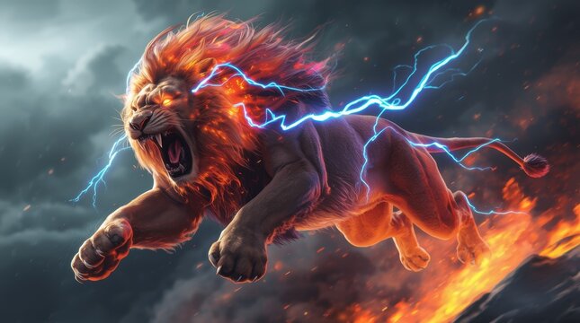 a formidable fiery Lion that attacks and emits lightning