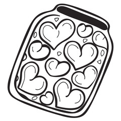 Black and white doodle style heart shaped potion bottle graphic illustration perfect for love themes