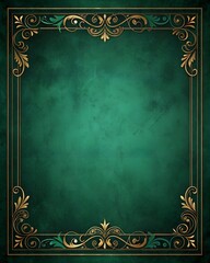 A green frame with gold trim. The frame is ornate and has a vintage feel. The green color of the frame is complemented by the gold trim, creating a sense of luxury and elegance