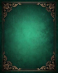 A green frame with gold trim. The frame is ornate and has a vintage feel. The green color of the frame is complemented by the gold trim, creating a luxurious and elegant look