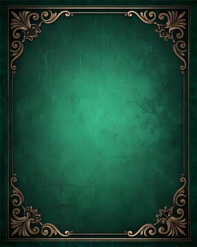 A green frame with gold trim. The frame is ornate and has a vintage feel. The green color of the frame is complemented by the gold trim, creating a luxurious and elegant look