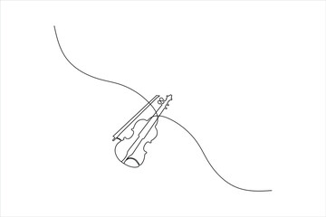Minimalist one-line art of a violin with a bow and flowing wave, perfect for classical music logos, concert posters, and elegant graphic design.