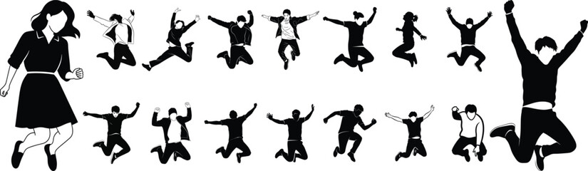Obraz premium Silhouette illustration of people jumping in joy and freedom