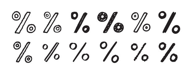 Obraz premium Percentage sign doodle hand drawn icon set. Outline drawing Percentage line clipart symbol collection