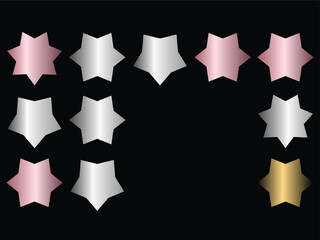 Collection of Metallic Stars with Gradient Shine on Black Background