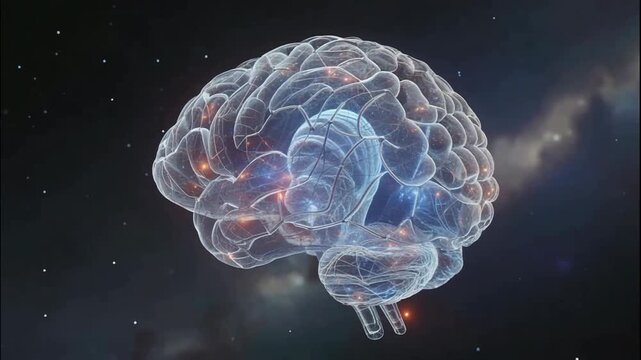 Abstract Brain Illustration in Space, Representing Thought Processes and Neuronal Activity