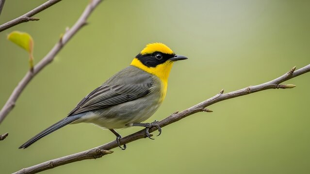 Yellow bird on a branch outside.