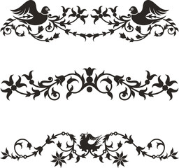 Vector Byzantine ornamental floral set with birds. Traditional decorations from ancient Greece, Eastern Roman Empire. Great for page decorations, greeting cards, wedding decor, textiles, carpets, silk
