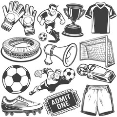 Collection of fun vector style cartoon soccer icons.