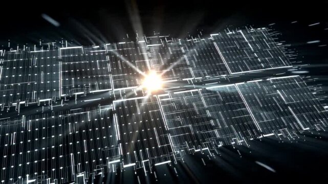 Abstract digital data stream with bright light in the center of the image.