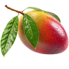 Fresh ripe mango with green leaves isolated on White background