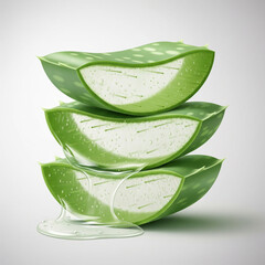 Obraz premium Stacked aloe vera slices with oozing gel symbolizing hydration and natural