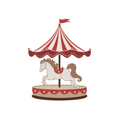 Vector illustration of a vintage carousel horse with striped canopy and flag