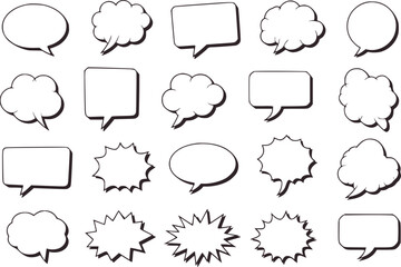 Fifteen black outline speech bubble shapes