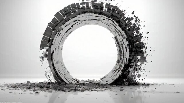 Abstract tire destruction in a studio setting with a bright background.
