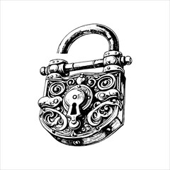 Ornate Vintage Padlock Illustration
