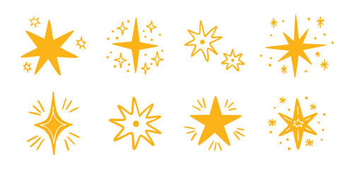 Boho doodle cute hand drawn yellow star set. Star element gold magic symbol decoration collection © Yanka