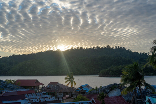 Bajo fishermen village of Pulau Papan Malenge Sulawesi Indonesia at sunset
