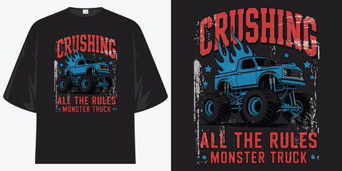 vintage retro crushing all the rules powerful monster truck 4x4 offroad graphic t shirt design vector illustration artwork  © RXD TeeStock