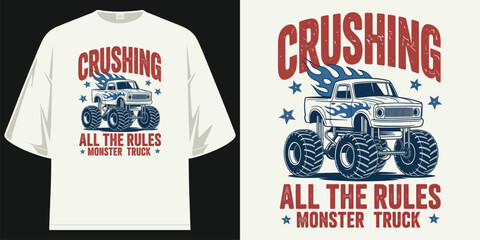 crushing all the rules vintage monster truck 4x4 offroad graphic apparel clothing t shirt design vector illustration artwork © RXD TeeStock