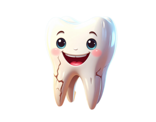 Cartoon tooth is shown with a broken root and a missing crown 