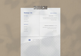 A4 Paper Mockup Taped On The Wall