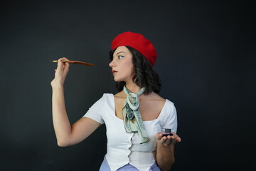 Woman writing with an old pen. Hand holding pen. Copying area.