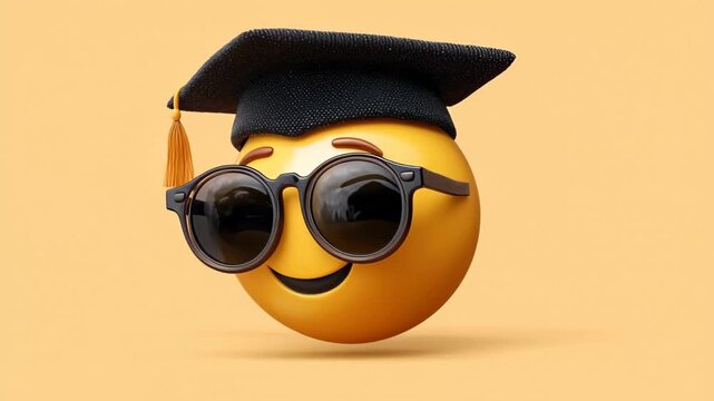 Cool Graduate Emoji with Sunglasses, Cool graduate emoji wearing sunglasses, symbolizing achievement and confidence in a fun, playful manner